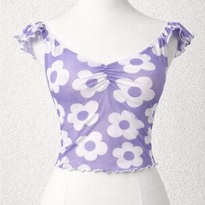 Sugar Thrillz Purple Daisy Mesh Crop Top – Coquette Fairycore Y2K S